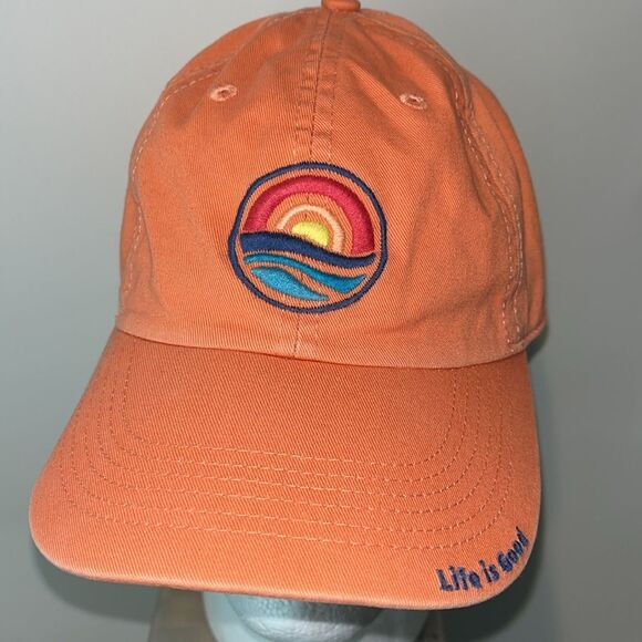 Peach Orange unisex Life is Good Sunrise Sunset Over Horizon Farmer Baseball Cap - Picture 1 of 4